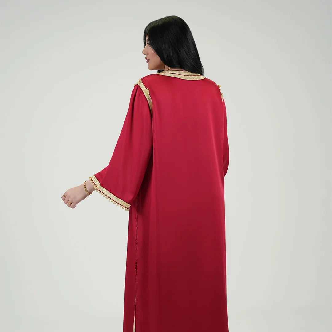 Luxury Kaftan Dress for Women Red & Gold Color
