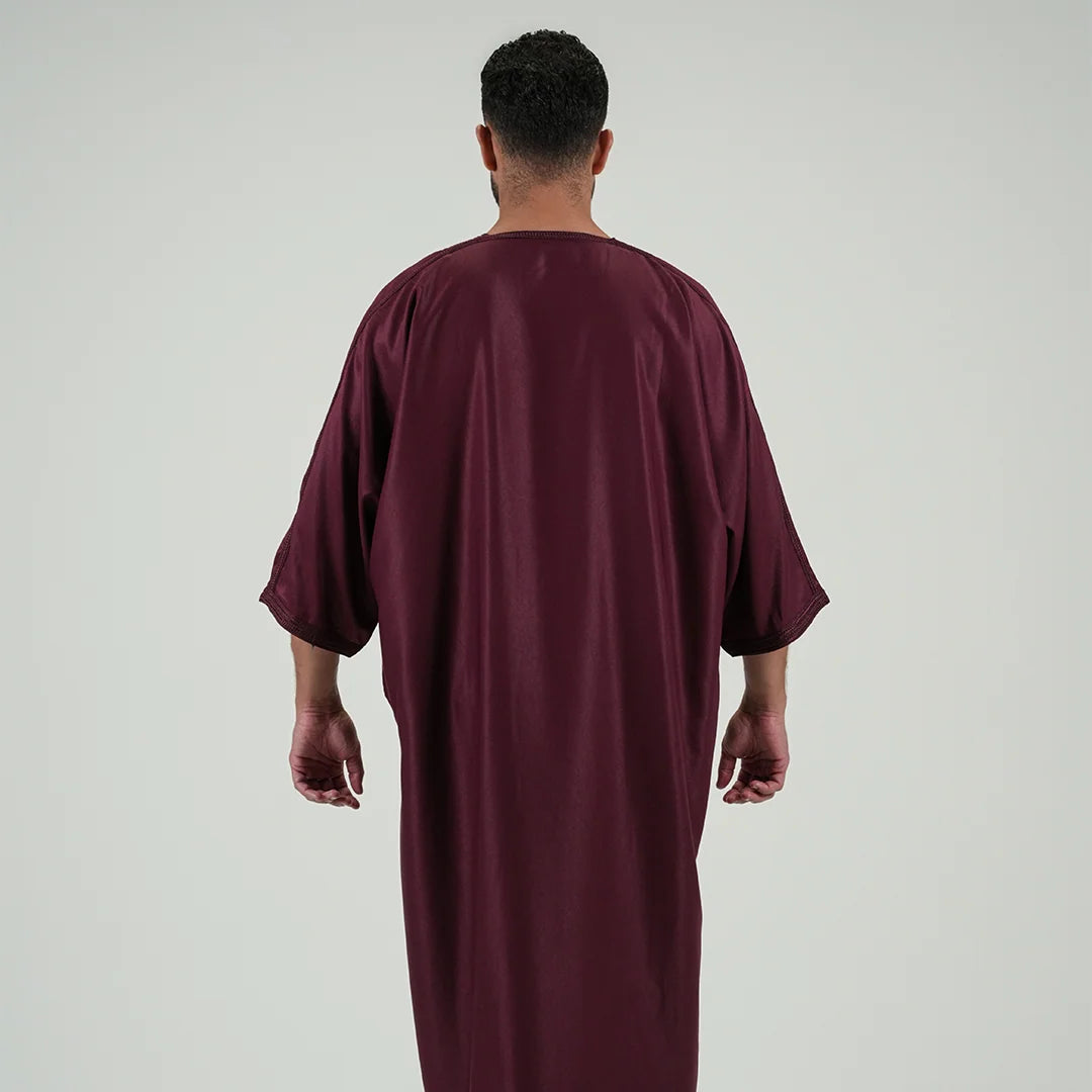 Embroidered kandoora with Short Sleeves Burgundy Color