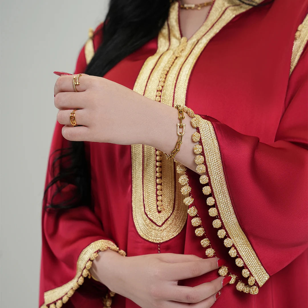 Luxury Kaftan Dress for Women Red & Gold Color