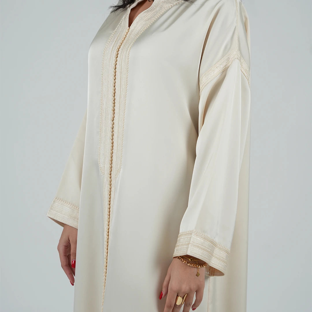 Luxury Kaftan Dress for Women Cream White Color