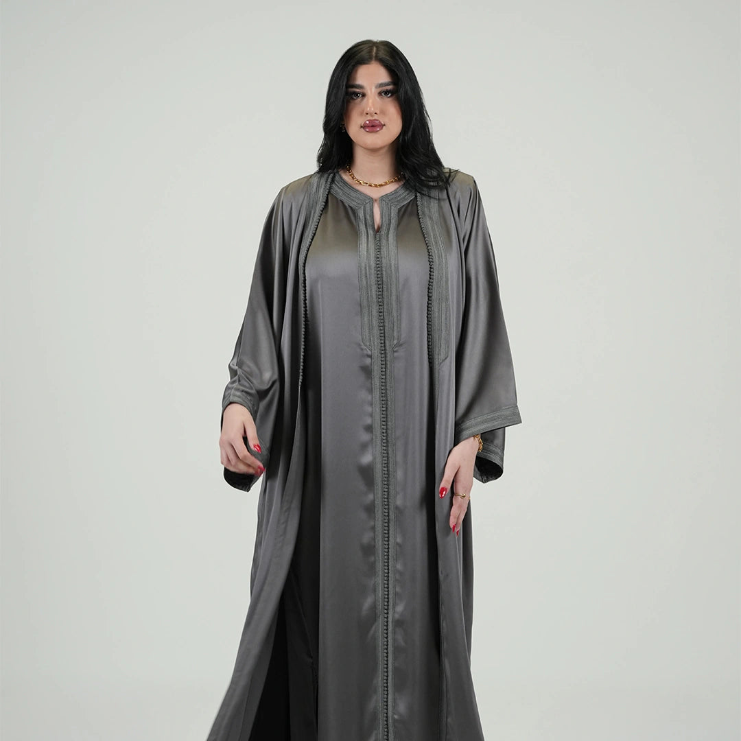 2 Piece Luxury Kaftan Set for Women Charcoal Gray Color