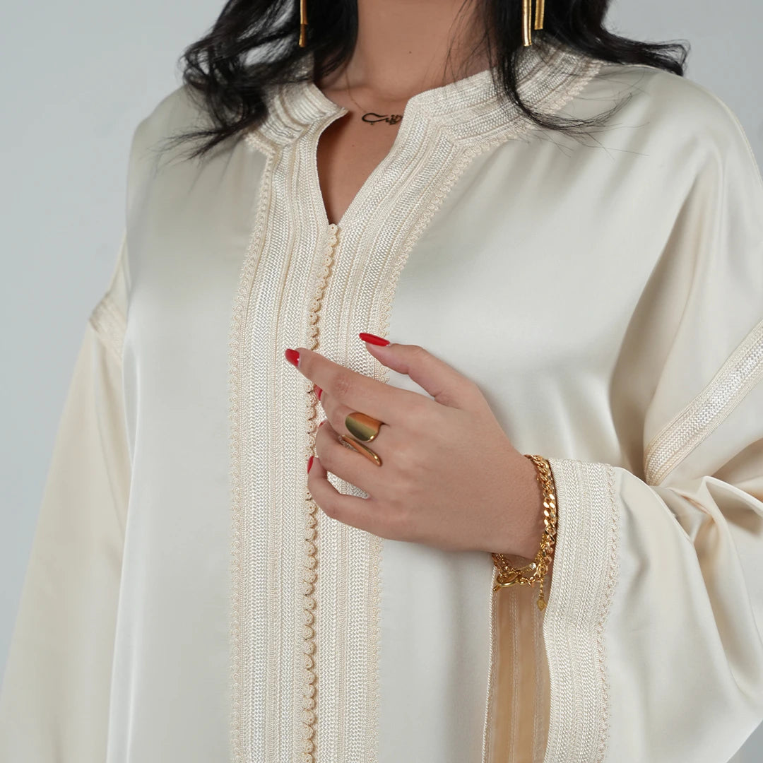 Luxury Kaftan Dress for Women Cream White Color