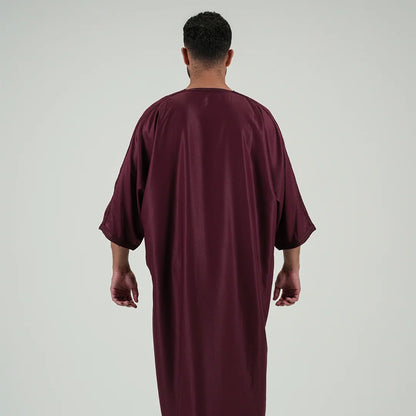 Embroidered kandoora with Short Sleeves Burgundy Color