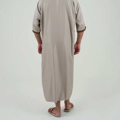 Embroidered kandoora with Short Sleeves For Men Beige &amp; Brown Color