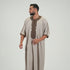 Embroidered kandoora with Short Sleeves For Men Beige & Brown Color