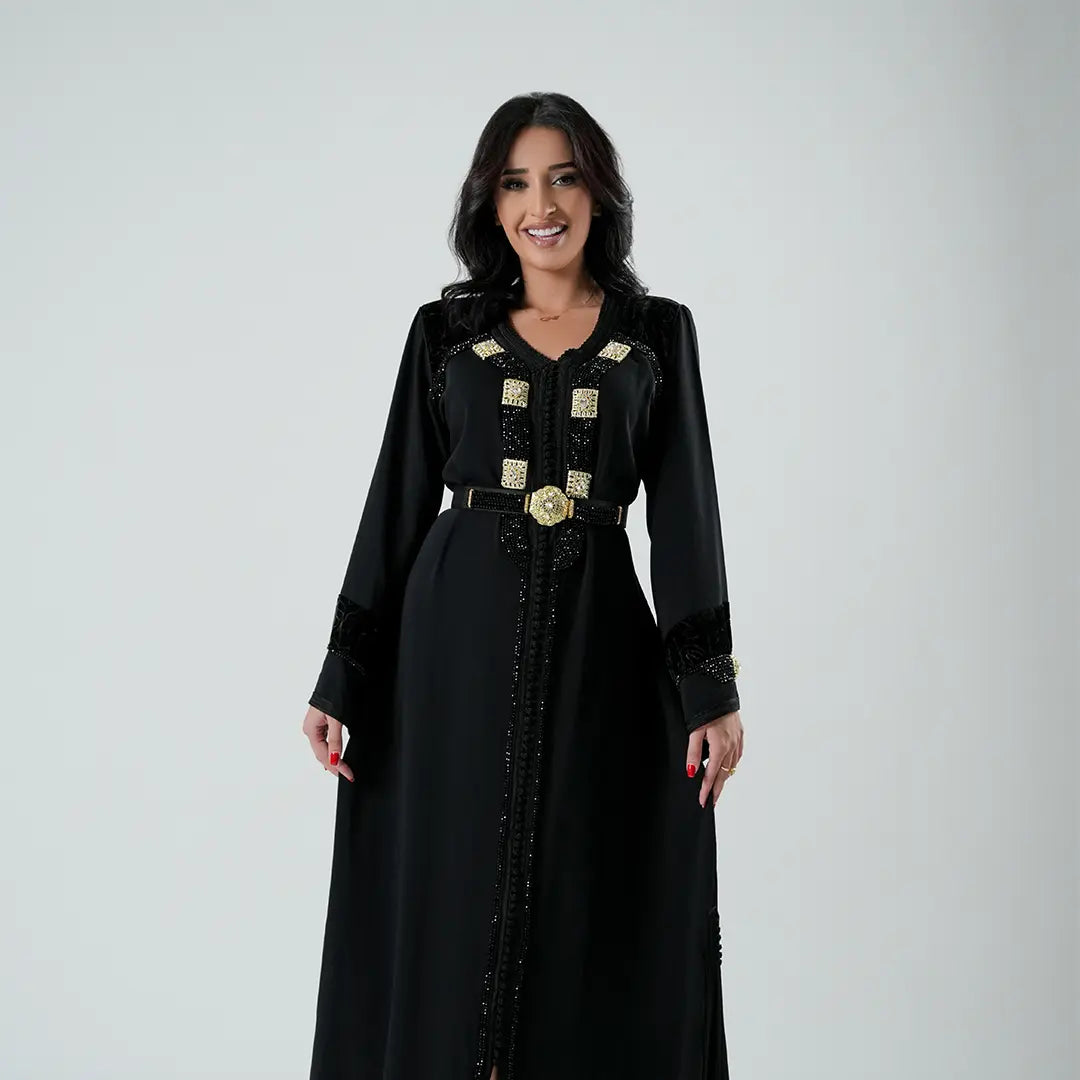 Luxury Kaftan Dress for Women Black &amp; Gold Color