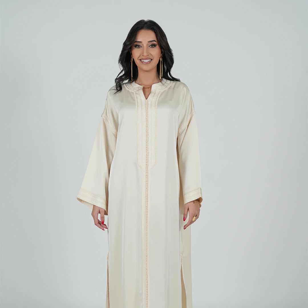 Luxury Kaftan Dress for Women Cream White Color