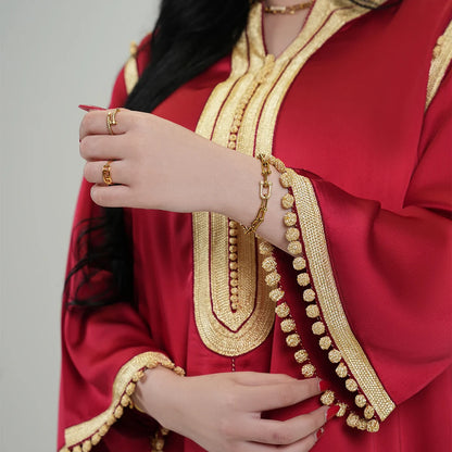 Luxury Kaftan Dress for Women Red &amp; Gold Color