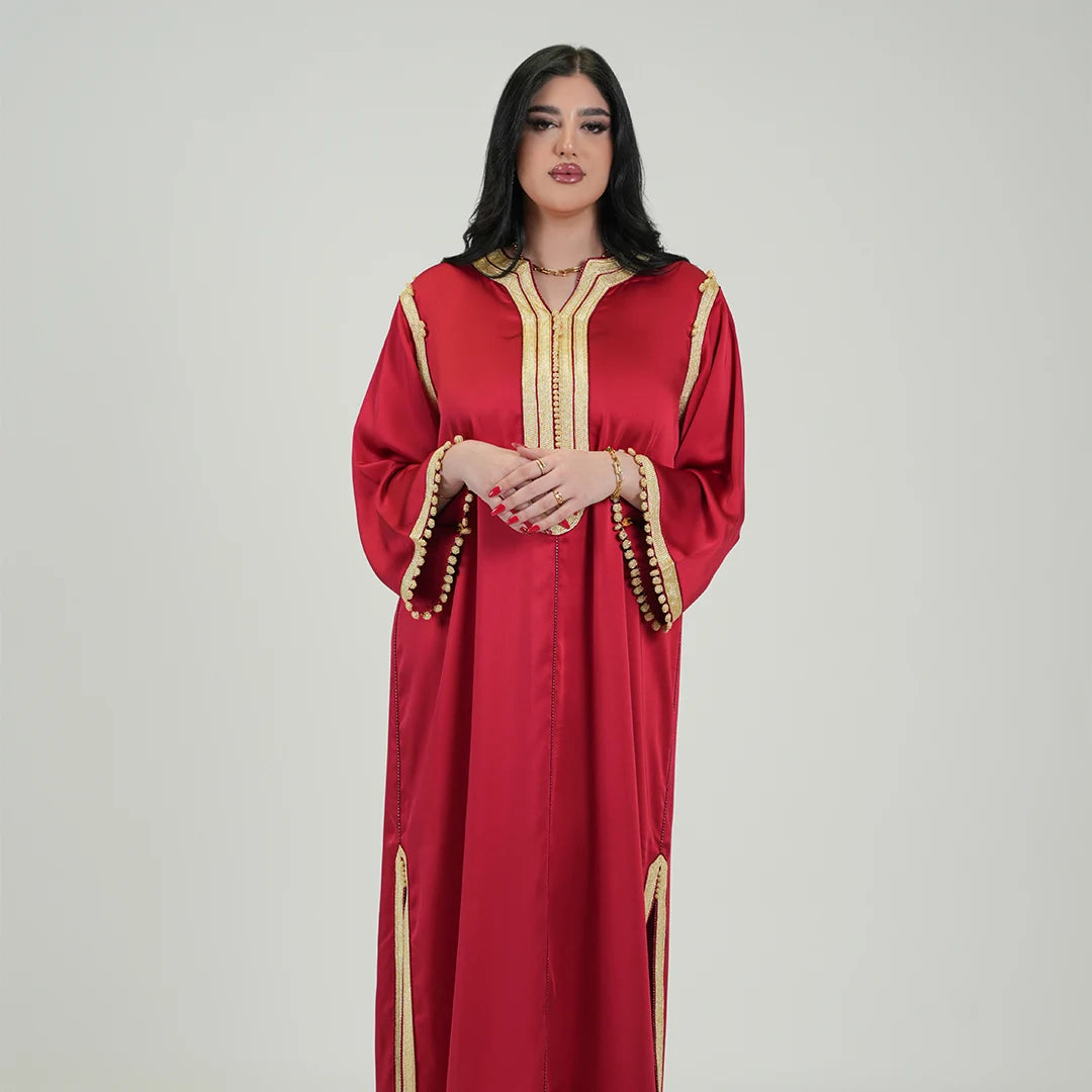 Luxury Kaftan Dress for Women Red &amp; Gold Color