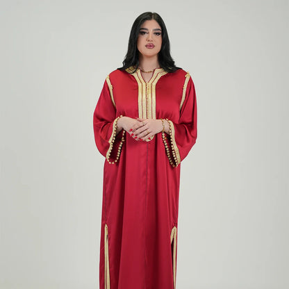 Luxury Kaftan Dress for Women Red &amp; Gold Color