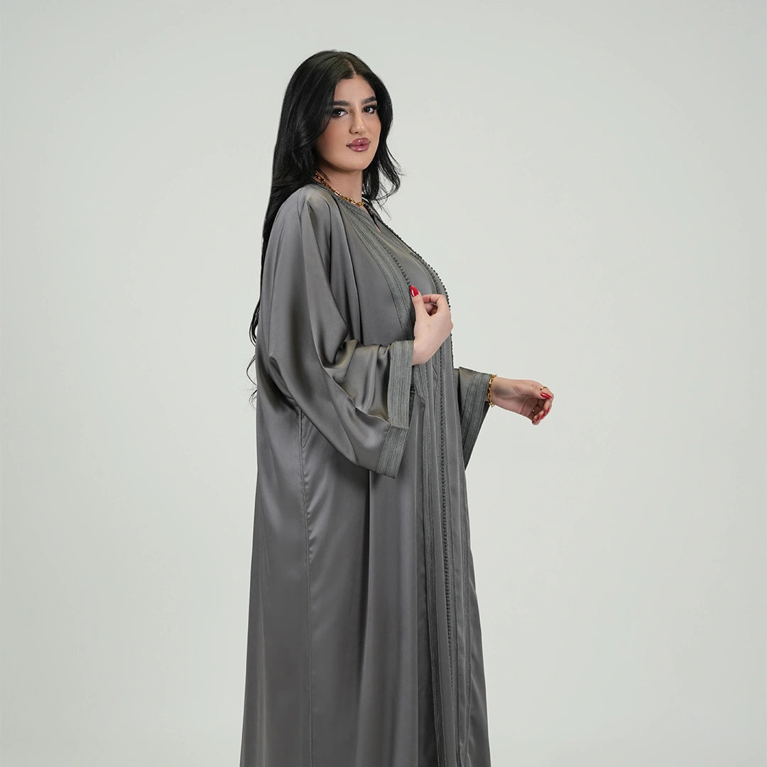 2 Piece Luxury Kaftan Set for Women Charcoal Gray Color