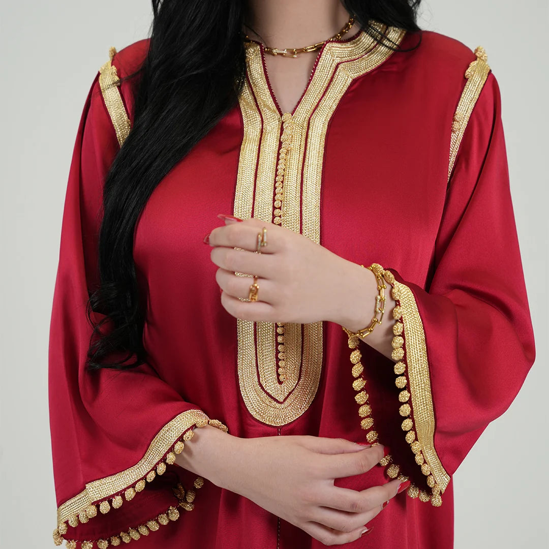 Luxury Kaftan Dress for Women Red &amp; Gold Color