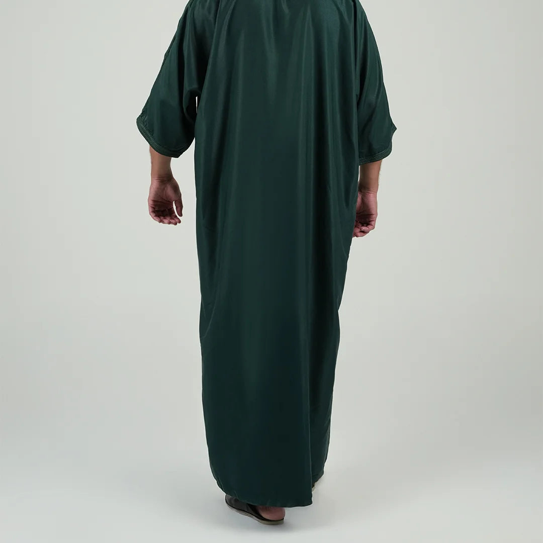Embroidered kandoora with Short Sleeves For Men Deep Green color