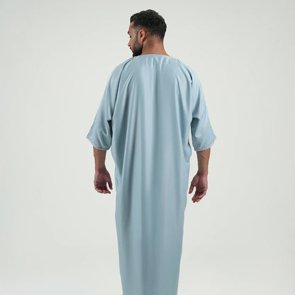 Embroidered kandoora with Short Sleeves For Men Sky Blue Color
