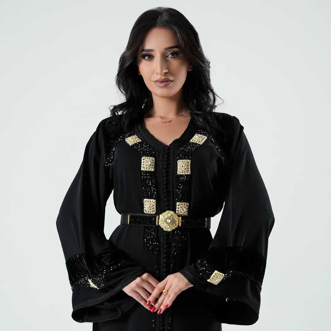 Luxury Kaftan Dress for Women Black &amp; Gold Color