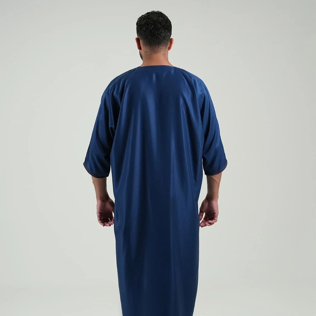 Embroidered kandoora with Short Sleeves Navy Blue &amp; Black Color