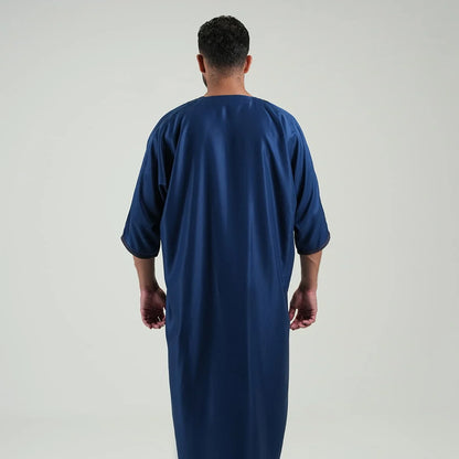 Embroidered kandoora with Short Sleeves Navy Blue &amp; Black Color