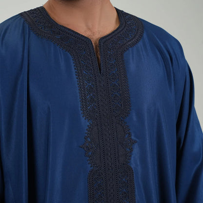 Embroidered kandoora with Short Sleeves Navy Blue &amp; Black Color