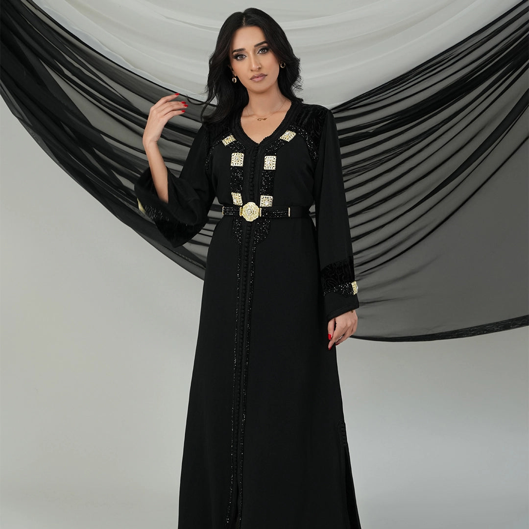 Luxury Kaftan Dress for Women Black &amp; Gold Color